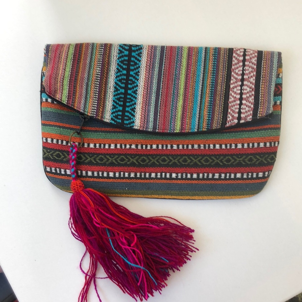Zippered Clutch, multicolored with Tassel